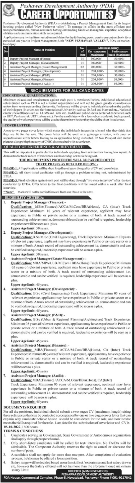 Peshawar Development Authority - PDA Jobs 2022